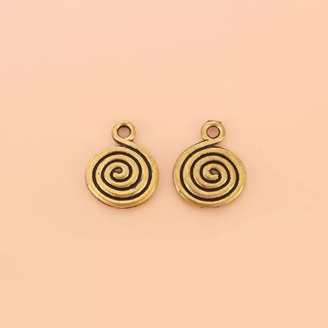 20 x Antique Gold Tone Spiral Swirl Vortex Round Charms Pendants Beads 2 Sided