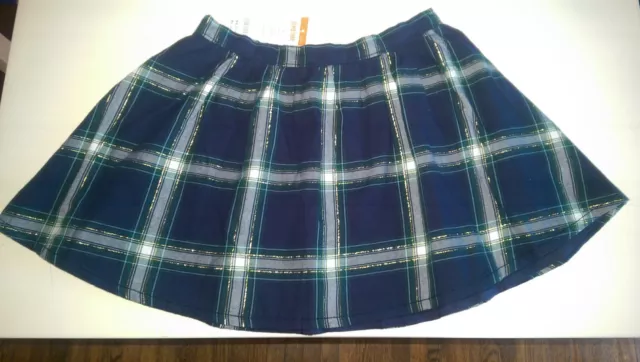 Gymboree 8 girls plaid skirt navy blue white green gold