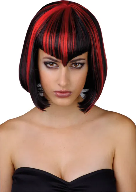 Ladies Vampiress Vampire Short Bob Wig Red Black Halloween Fancy Dress Costume