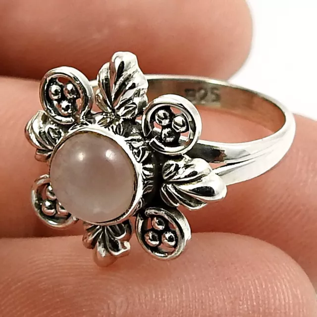 Natürlich Rose Quarz 925 Silber Statement Tribal Ringgröße 5 für Damen M15