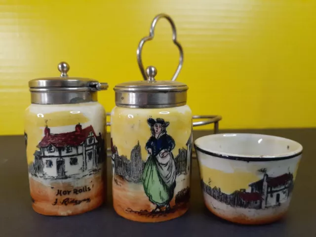 Antique AJ Wilkinson London Cries Royal Staffordshire Pottery Cruet Set c. 1896+