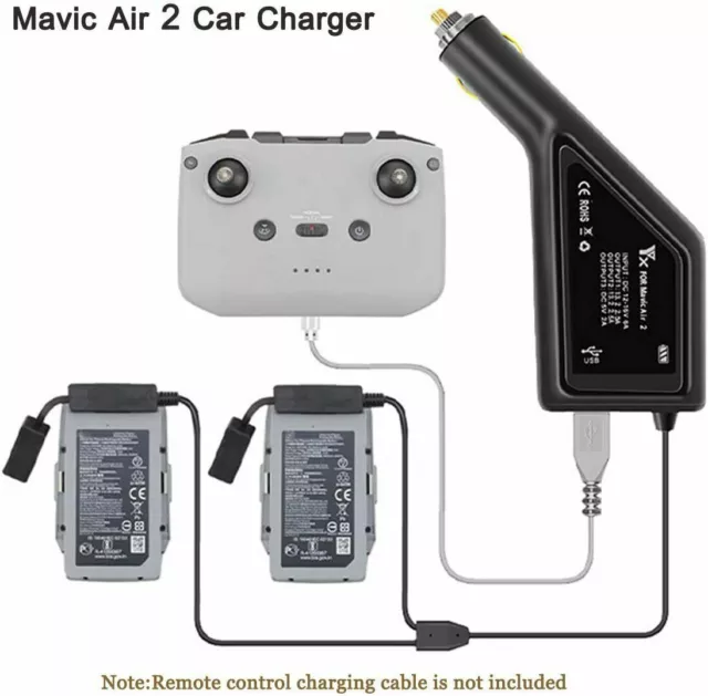 3 in 1 DJI Mavic Air 2 Car Charger Adapter for 2 Battery + 1 Remote Controller