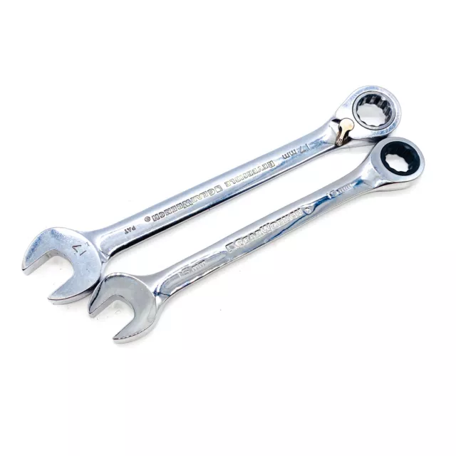 Gearwrench Reversible Combination Wrench Tools, 15 & 17 mm, Silver, Set of 2