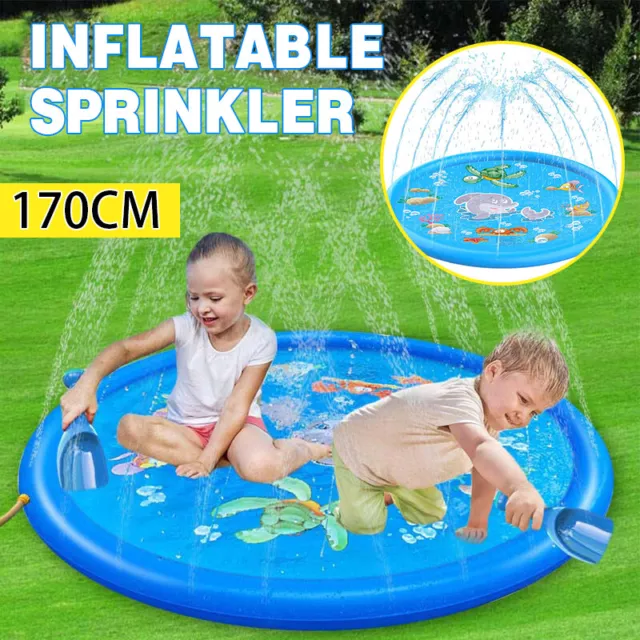 170CM Inflatable Water Splash Spray Mat Kids Sprinkler Play Pad Outdoor Pool AU