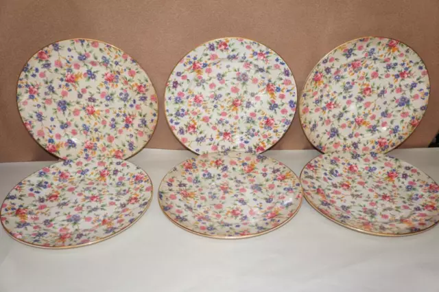 6 Royal Winton Grimwades Cream Old Cottage Chintz Salad Plates 8 1/8" Wide