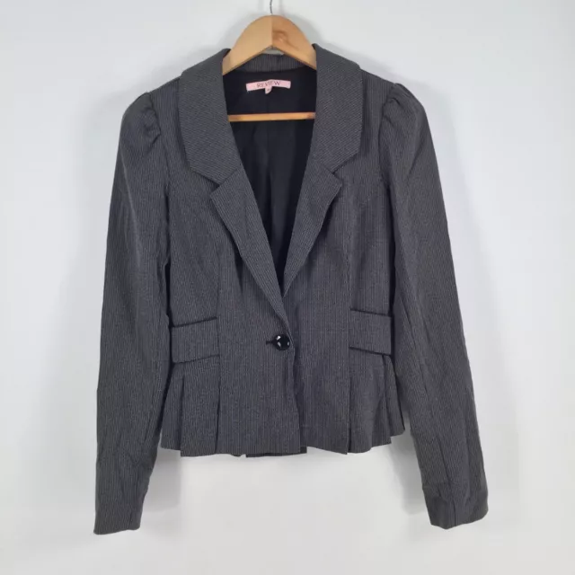 Review womens blazer jacket size 10 black geometric long sleeve 052524