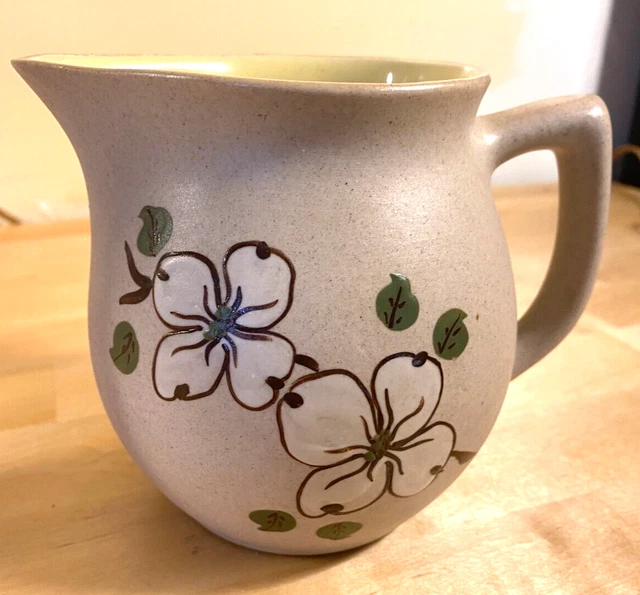 Vintage Pigeon Forge Art Pottery Pitcher Dogwood Design 5”T 6”W