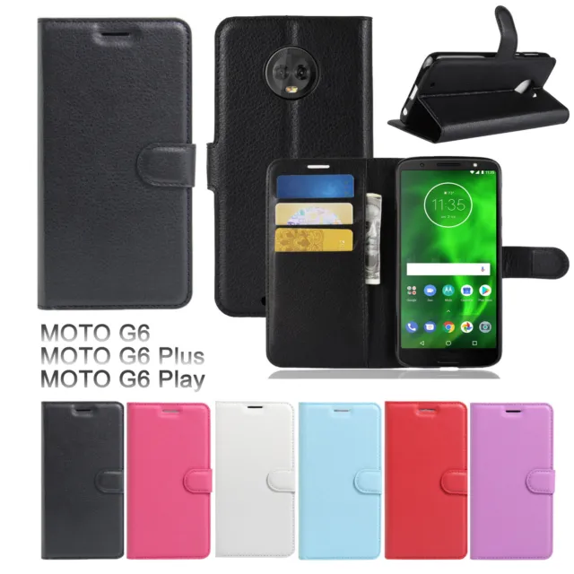 Premium Leather Wallet Flip Case Cover For Motorola Moto E5 / G6 Plus / G6 Play