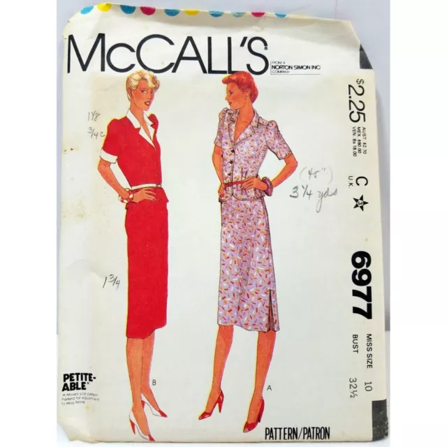 McCalls Sewing Pattern 6977 womens misses top skirt size 10 uncut factory folded