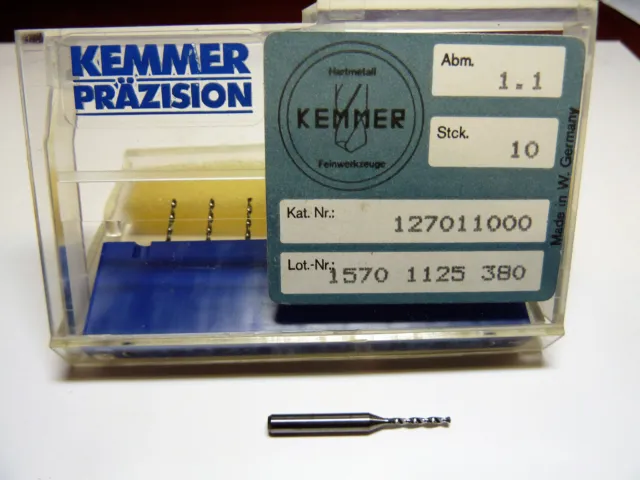 10 Kemmer-Prazision Tungsten Carb Micro Drill Bits 1.1mm #57 no 57 drill bit NEW
