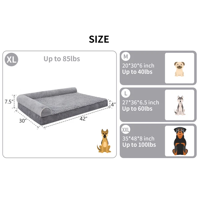Bolster Dog Bed Memory Foam Orthopedic L-Shape Dog beds Cozy Plush Dog Sofa XL 2