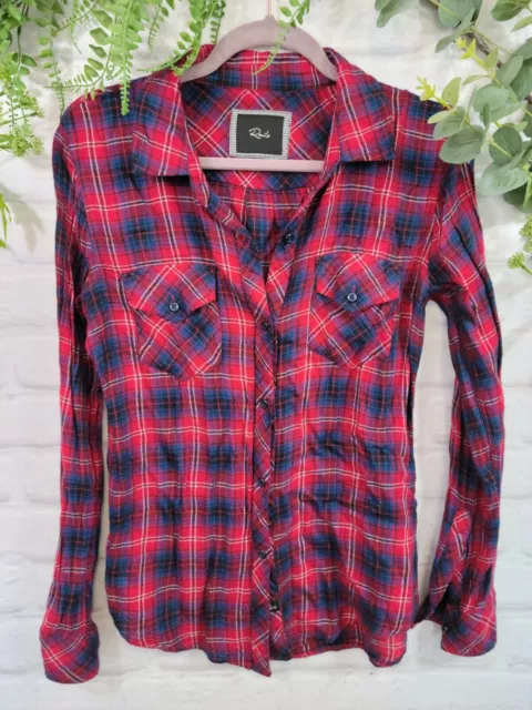 Rails Kendra Plaid Shirt Xs Red Blue Tencel Button Up