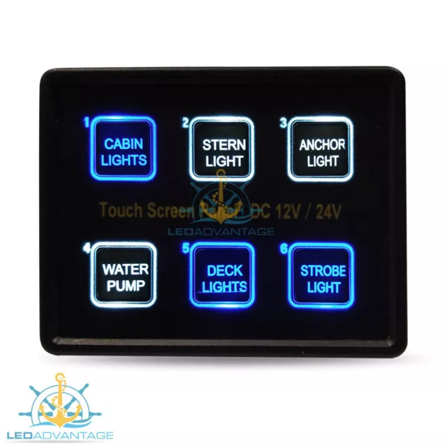 12V 6 Gang Led Back Lit Touch Screen Boat/Caravan Dashboard Night Switch Panel 3