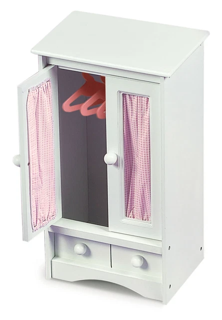 Doll Armoire with Three Hangers – White/Pink