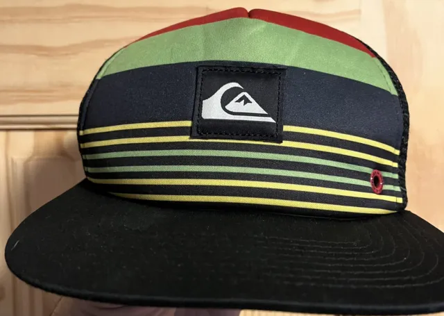 Quiksilver Snapback Trucker Cap Black Adjustable Mesh Logo Hat Striped