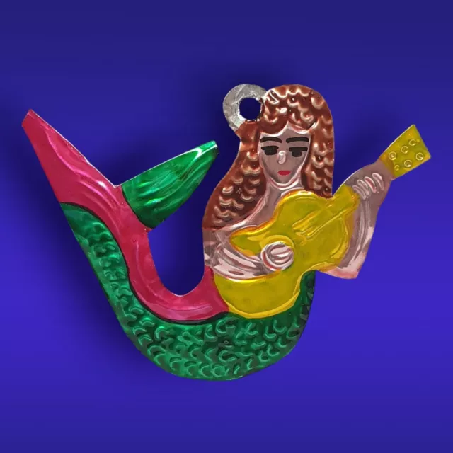 Handmade Tin Folkart Music Mermaid  Mexican Folk Art Wall Hanging New Quirky Art