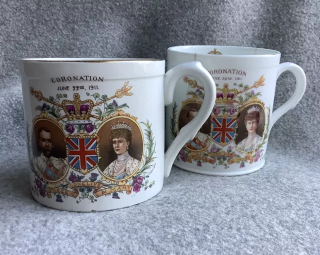 Vintage LATE FOLEY SHELLEY CORONATION KING GEORGE QUEEN MARY Sample Faience Mugs