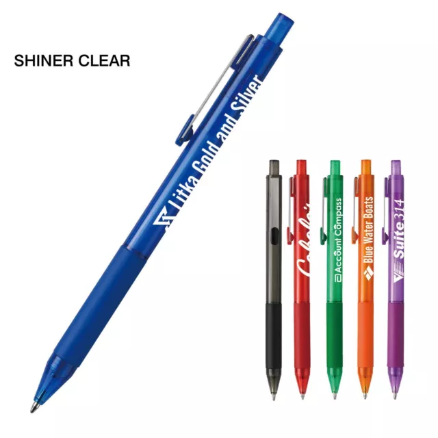 Promotional Shiner Clear Pen Imprinted with Your Logo + Text on 250 Click Pens