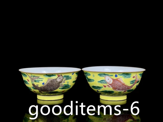 6.1"China Old Antique Porcelain Yongzheng Enamel Color Fish Algae Pattern Bowl22