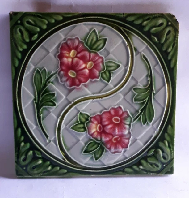 Rare Old Ceramic Flowers Tiles Porcelain Vintage Art Made In Japan