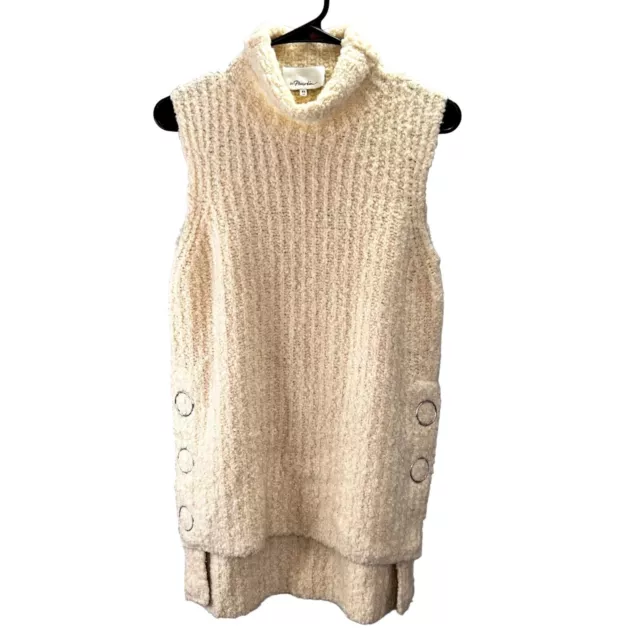 3.1 Phillip Lim Chunky Boucle Knit Sweater XS Tunic Turtleneck Snap Side Cream