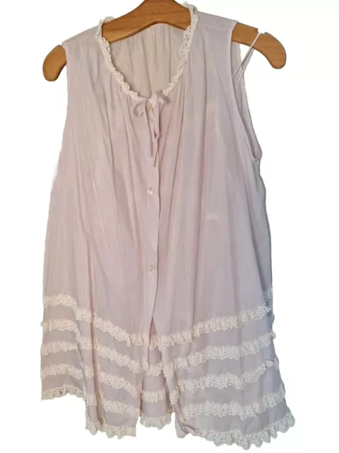 Vtg 60s MISS Elaine BABYDOLL NEGLIGEE Set Ruffled Cotton Women Sz XS/S Purple