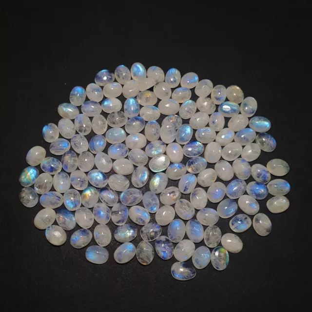 Natural Rainbow Moonstone Oval Cabochon Loose Gemstone Lot 95 Pcs 6x8 mm 121 CT 3