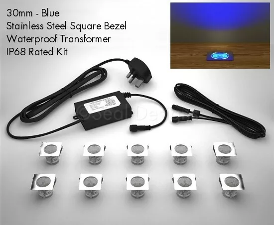 10 x 30mm Easy Change LED Lights Decking/Plinth/Kickboard/Kitchen - BLUE SQUARE