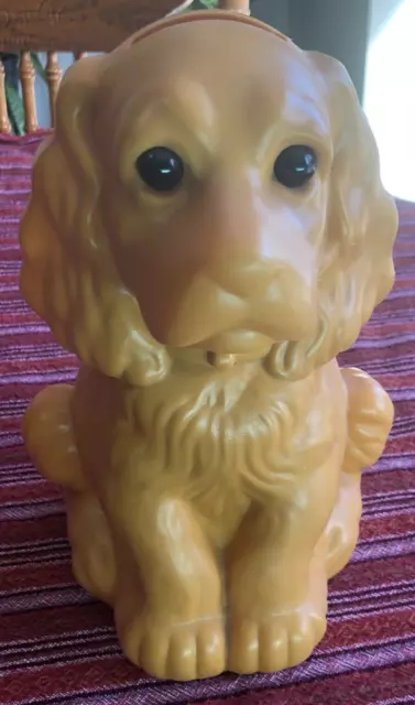 1970 Vintage Winner Products Inc Plastic Dog Coin Bank Yellow Pup Brown 9"