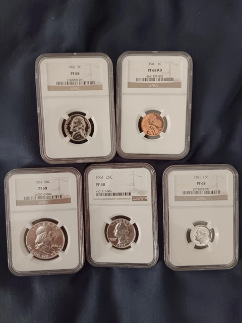 1961 Silver US Coin Year Set 50c, 25c, 10c, 5c, 1c NGC PF68. Save time & Money
