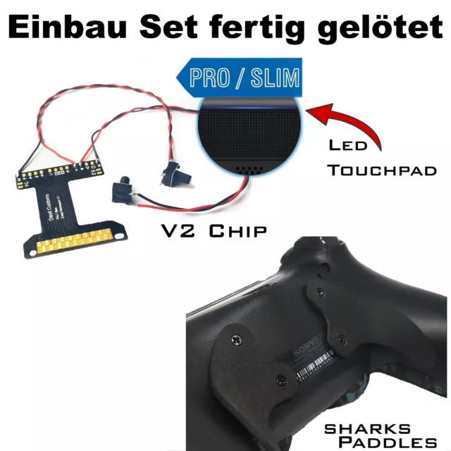 PS4 Controller Remapper gelötet, V2 Chip + Shark Schwarz Paddles und Schrauben