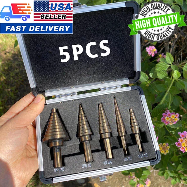 5Pcs HSS Cobalt Hole Large Metal Step Drill Bit Set Titanium Cutter Cone 50 Size