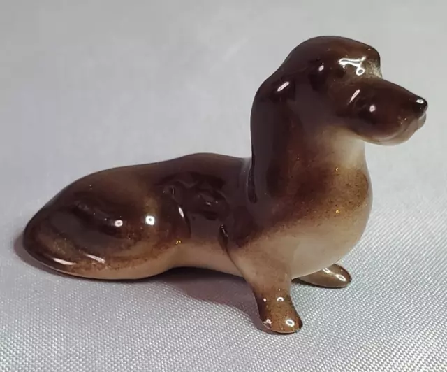 Lomonosov USSR Miniature Dachsund Dog Figurine Porcelain Vintage Puppy