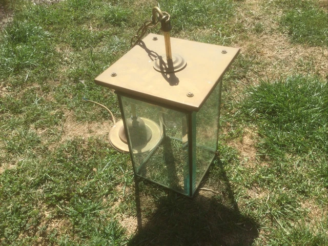 antike Deckenlampe Laterne Messing Glas