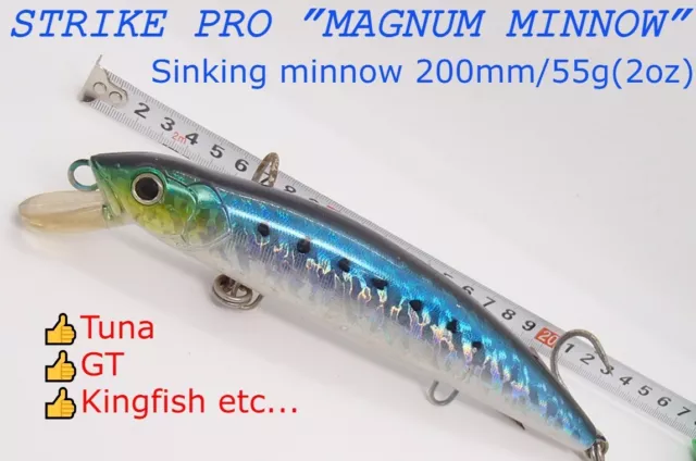 Strike Pro "Magnum Minnow 200mm/55g" Sinking Jerkbait Minnow GT Tuna Kingfish