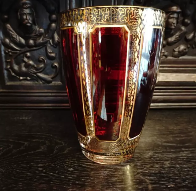 Art Deco Steiner & Vogel Antike Venezia Gold/Rot Kristallglas Vase