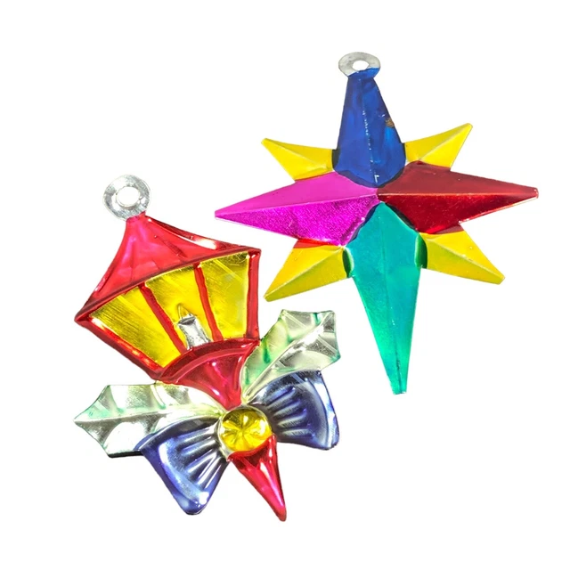 Vintage Tin Ornaments Painted Stained Lantern Star Unusual