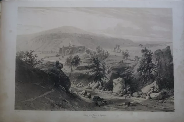 Eugène CICÉRI (1813-1890) LITHO XIX° PAYSAGE ABBAYE AIGUEBELLE  DROME DAUPHINE