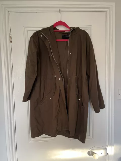 Dark Green Khaki Trench Inspired Mac Rain Coat With Hood Size 8 Petite