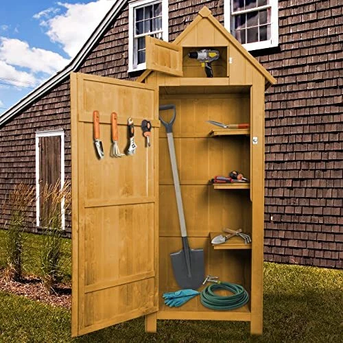 Garden Storage Shed, Outdoor Wooden Tool Cabinet 30.5'' x 21'' x 70.6'' Yellow