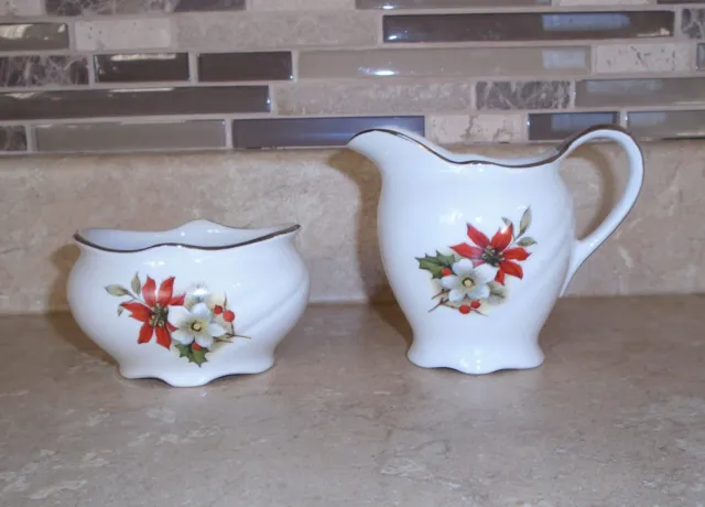 Rare Royal Winton Grimwades England Christmas Floral Creamer & Sugar Bowl Set