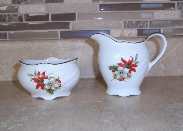 Rare Royal Winton Grimwades England Christmas Floral Creamer & Sugar Bowl Set