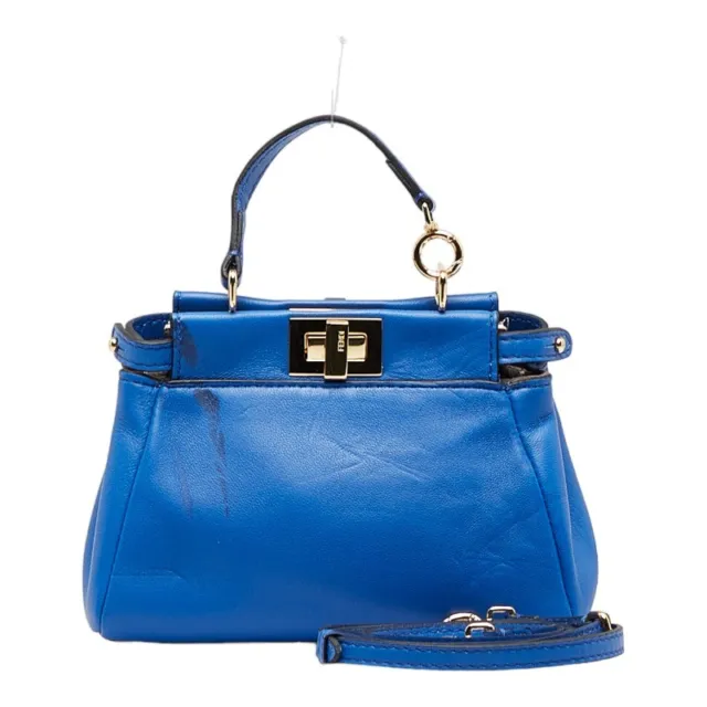 Fendi Micro Peekaboo Mini Handbag Shoulder Bag 2Way 8M0355 Blue Leather Ladies U