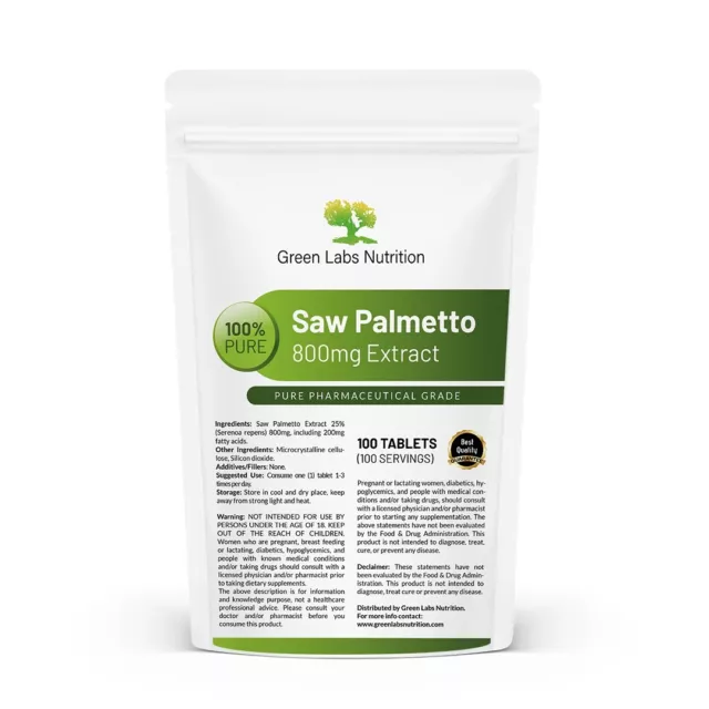 Saw Palmetto 25% Extract 800mg Tablets Prostate Support Prevents Hair Loss