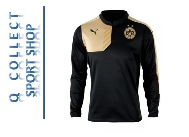 PUMA BVB Borussia Dortmund Kinder TRAINING SWEAT TOP SWEATSHIRT Schwarz Gold 128