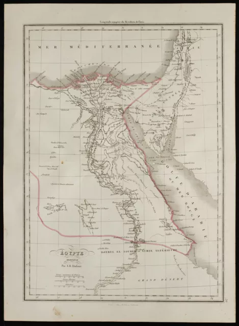 1850 - Égypte moderne - Carte géographique ancienne - Dufour - Gravure Afrique