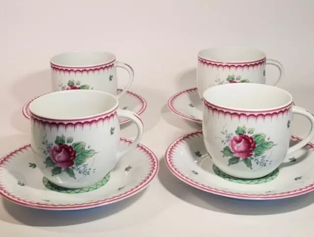 Block Spal Portugal Porcelain Lyric Rose Set 3 Cups 4 Saucers Pink Rose Floral