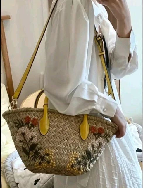 ZARA BNWOT EMBROIDERED RAFFIA TOTE BEIGE BEACH BAG CROSS BODY Yellow 39.99 PicClick UK