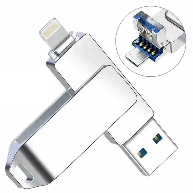 2TB 1TB USB Flash Drive U Disk 3 in 1 Storage Memory Stick For iPhone iPad PC