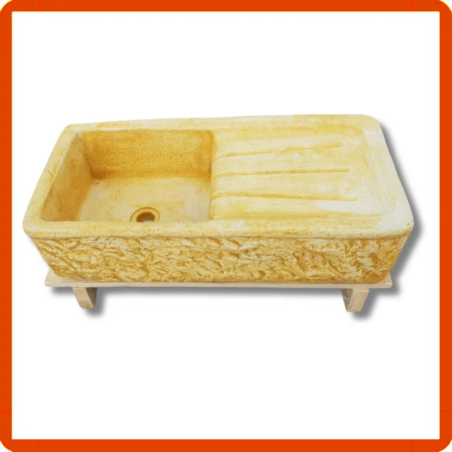 Lavello In Cemento Sfumato Beige Per Esterno, 84x44 Cm, Fatto In Italia Da Mondo Artistica